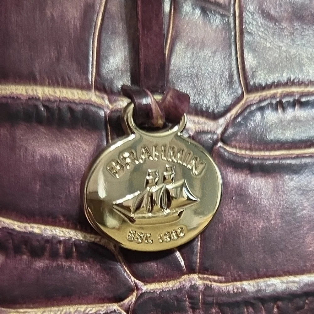 Brahmin Purple Croc Embossed Satchel Bag - Picture 2 of 5